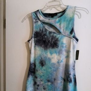 Derek Heart Juniors Blue Tie Dye Pattern Sleeveless Cut Out Banded Dress M 017